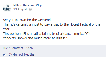 Facebook post by Hilton Brussels City Hotel