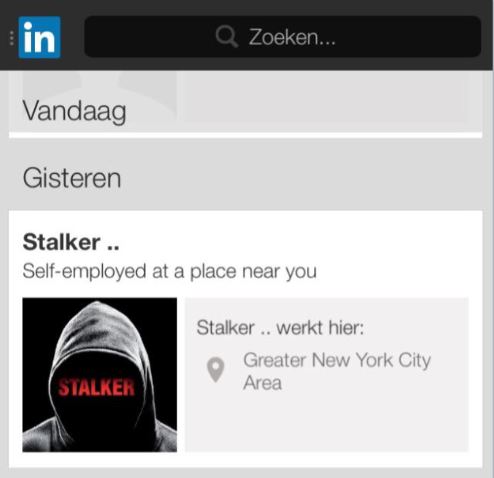 Stalker promotion on LinkedIn
